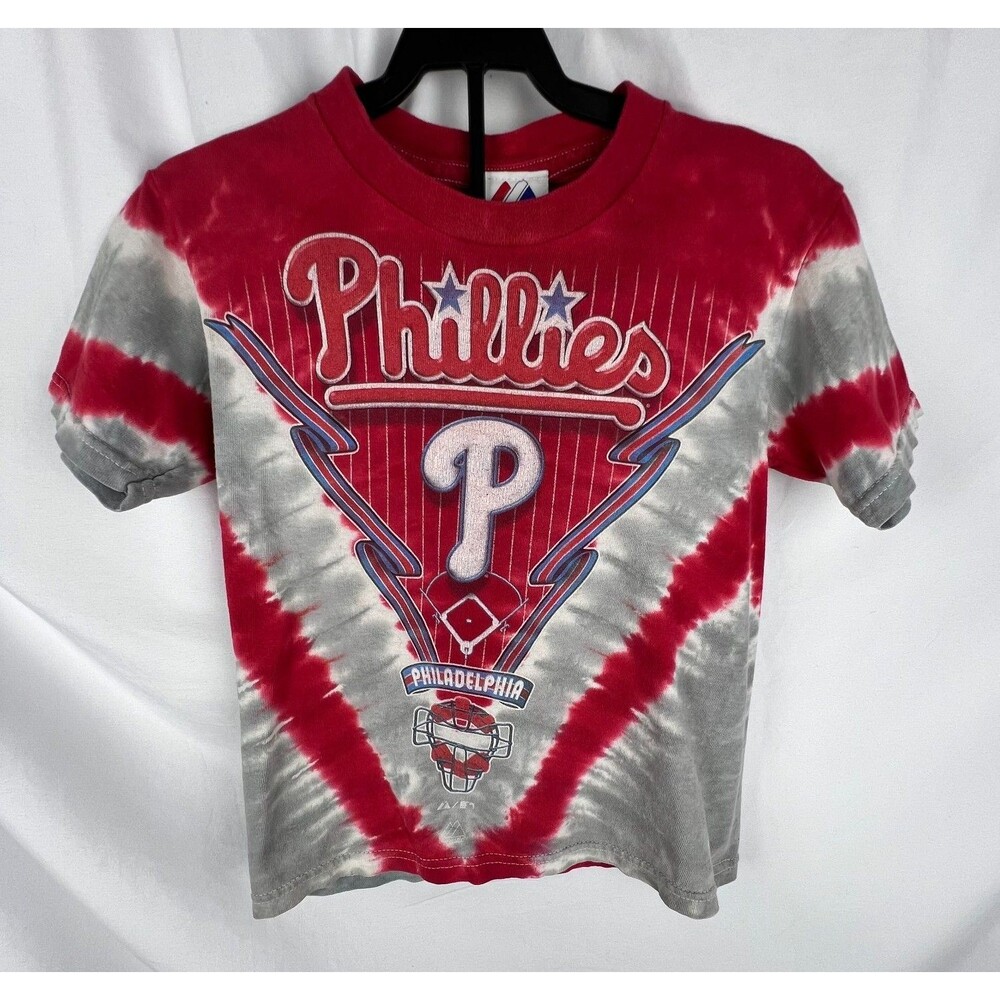 Vintage Y2K Majestic Philadelphia Phillies Youth S Tie Dye T Shirt MLB Baseball